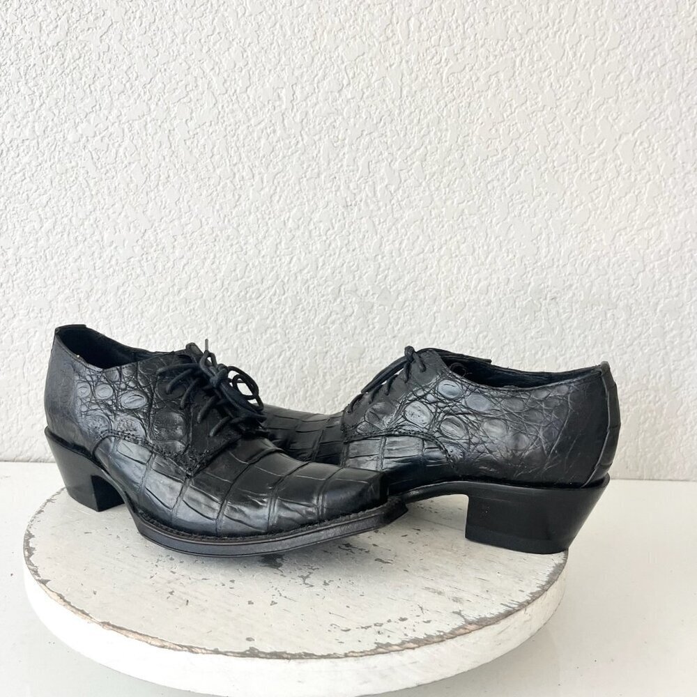 Rod Patrick Womens Lace Up Shoes 5 C Black Caiman Exotic Leather Boots Loafers